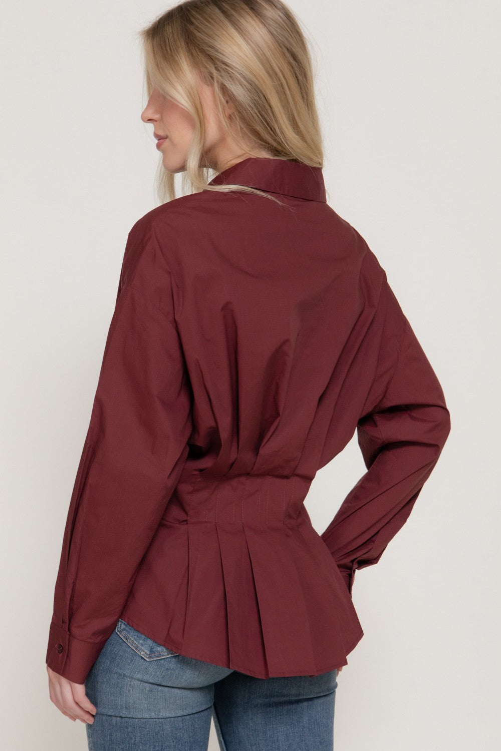 Long Slv Waist Pleated Poplin Shirt