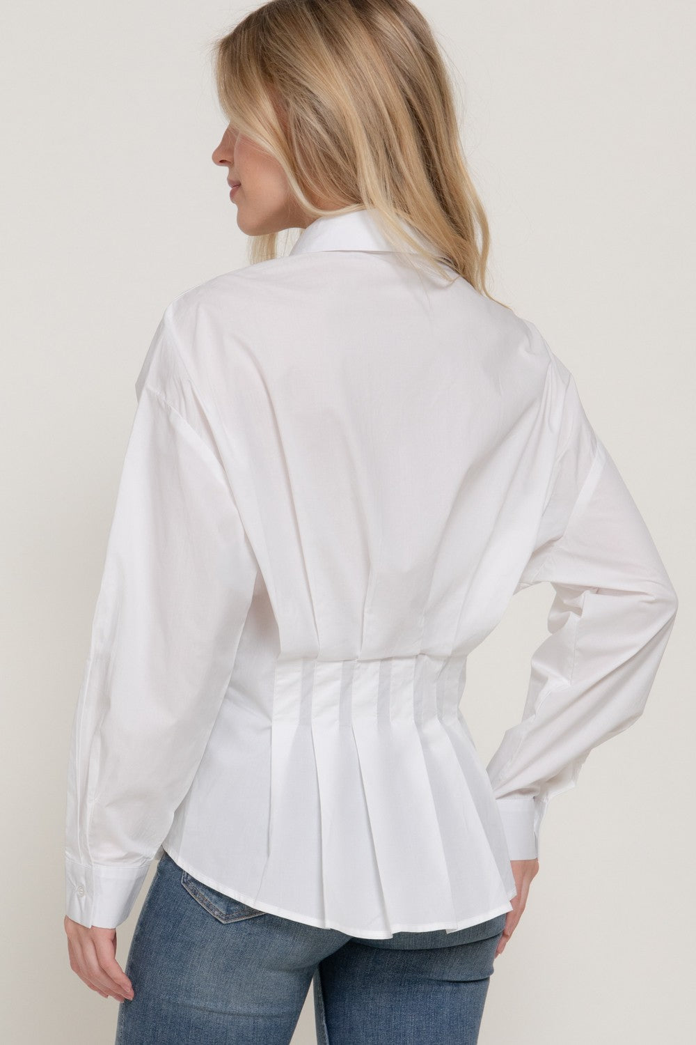 Long Slv Waist Pleated Poplin Shirt