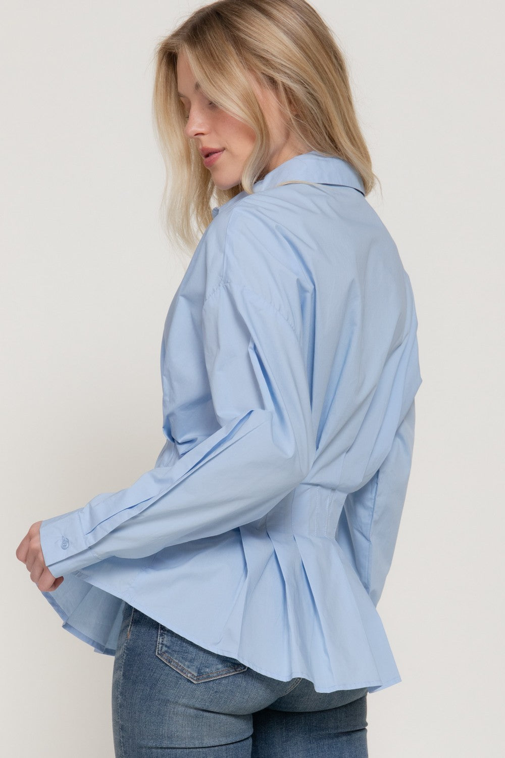 Long Slv Waist Pleated Poplin Shirt