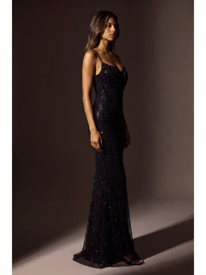 Long Sequined Formal Dress Keyhole Cutout