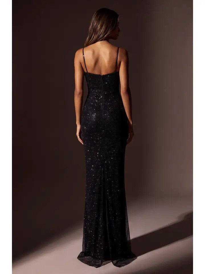 Long Sequined Formal Dress Keyhole Cutout