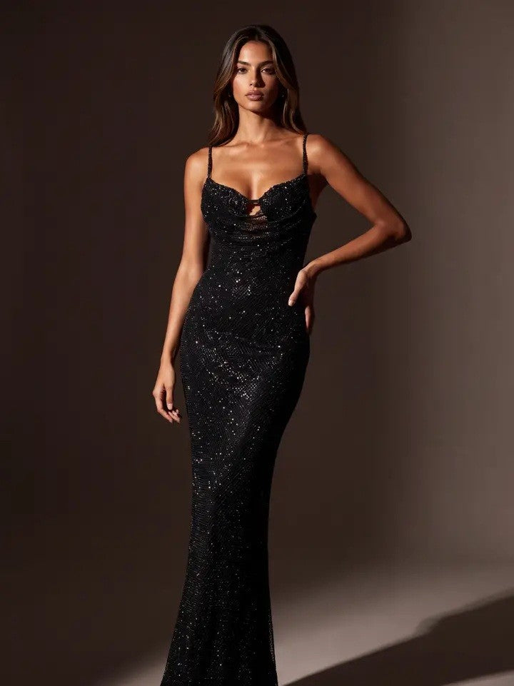 Long Sequined Formal Dress Keyhole Cutout