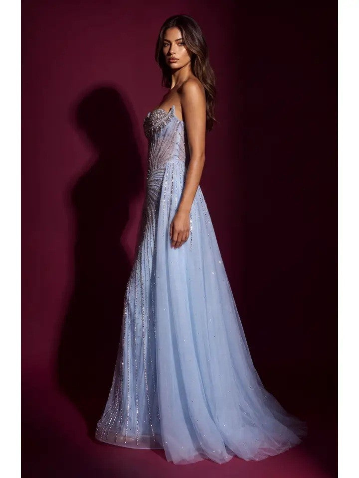 Fully Beaded Corset Evening Gown With Overskirt