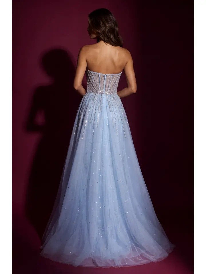 Fully Beaded Corset Evening Gown With Overskirt