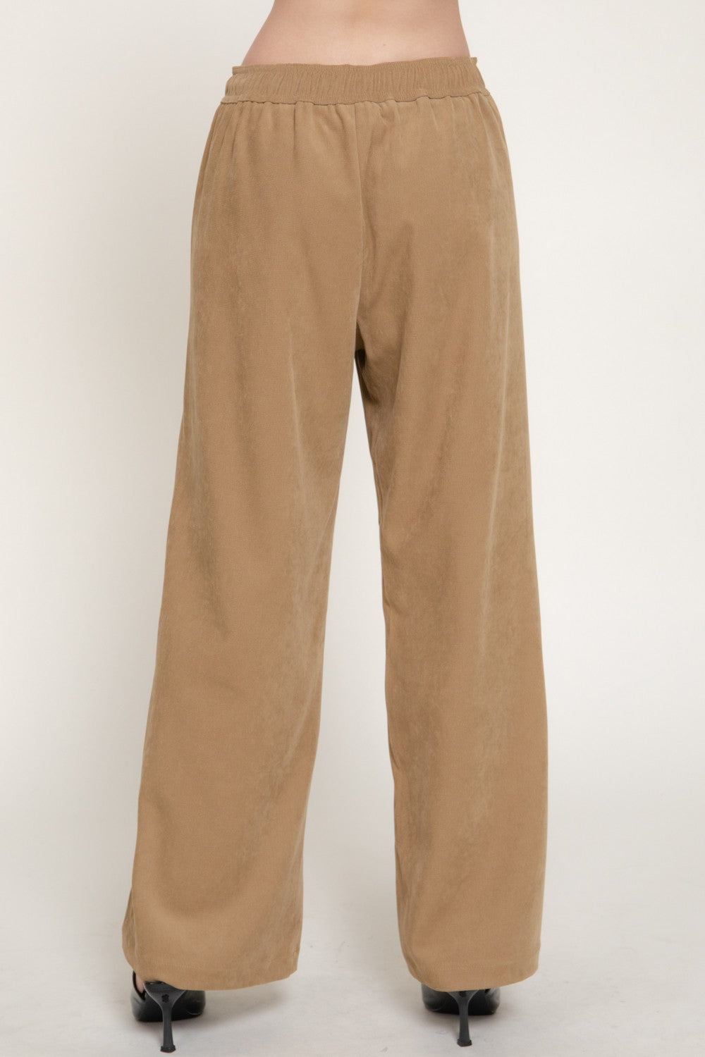 High Waist Wide Leg Suede Touch Twill Pants