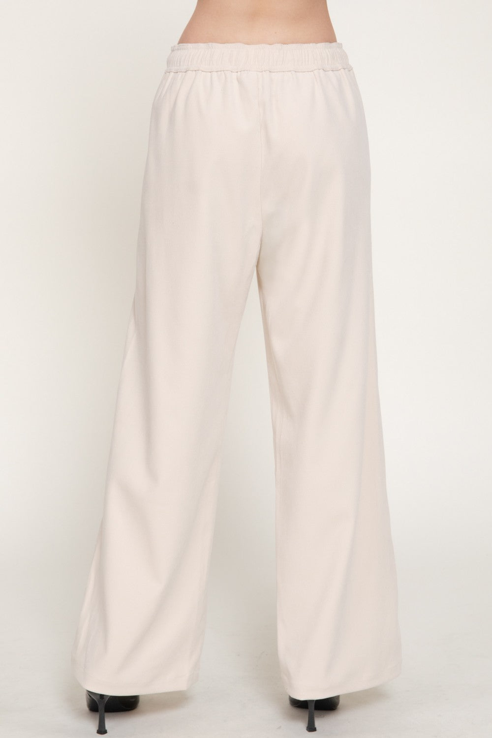 High Waist Wide Leg Suede Touch Twill Pants
