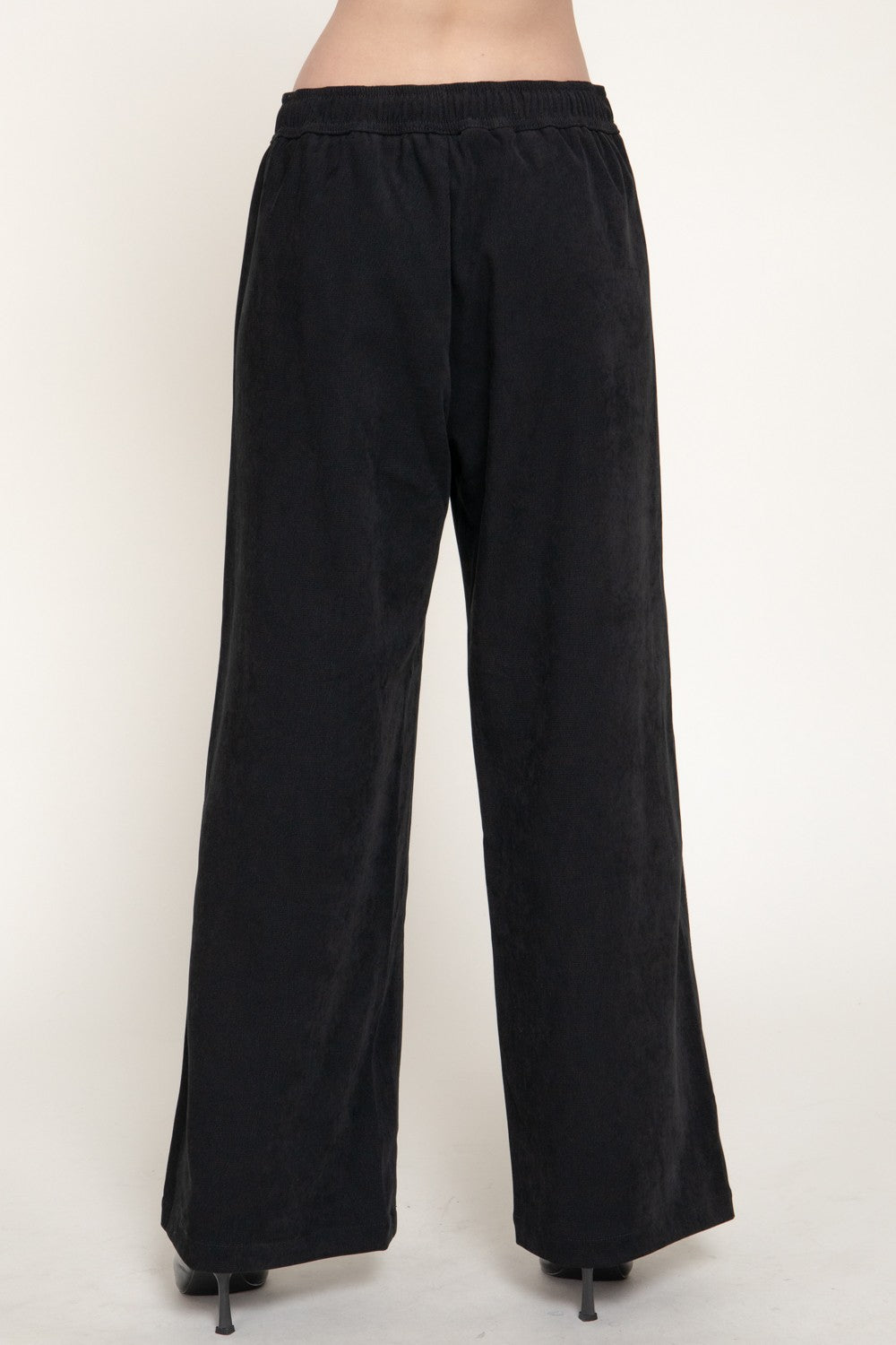 High Waist Wide Leg Suede Touch Twill Pants