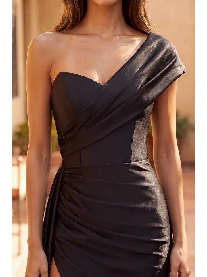 Long One Shoulder Formal Satin Prom Dress