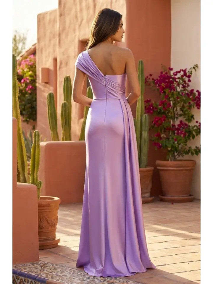 Long One Shoulder Formal Satin Prom Dress