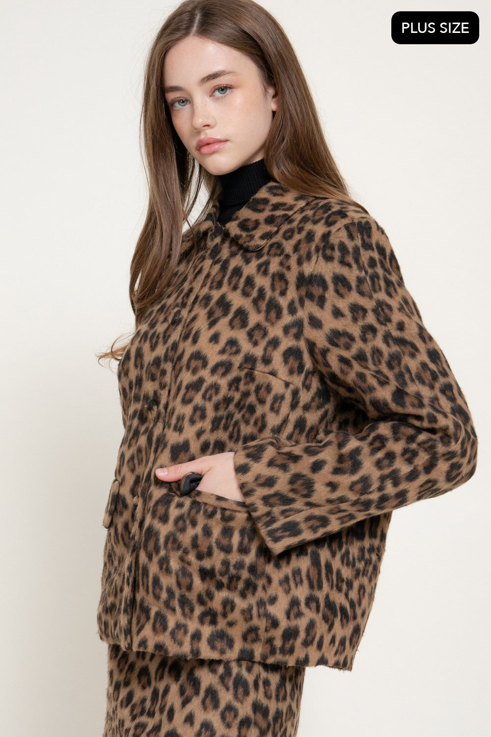 Leopard Print Hairy Wool-like Coat