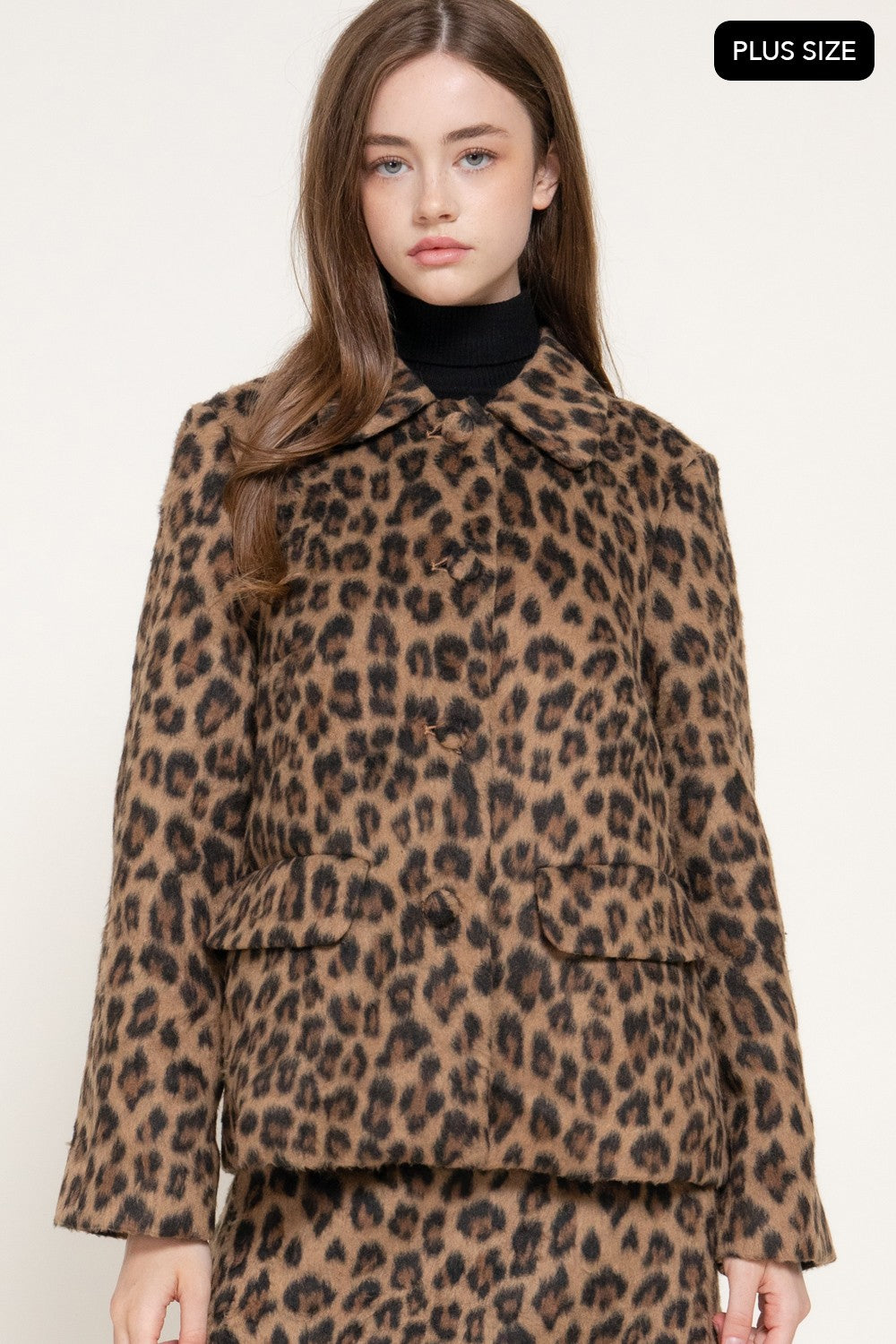 Leopard Print Hairy Wool-like Coat