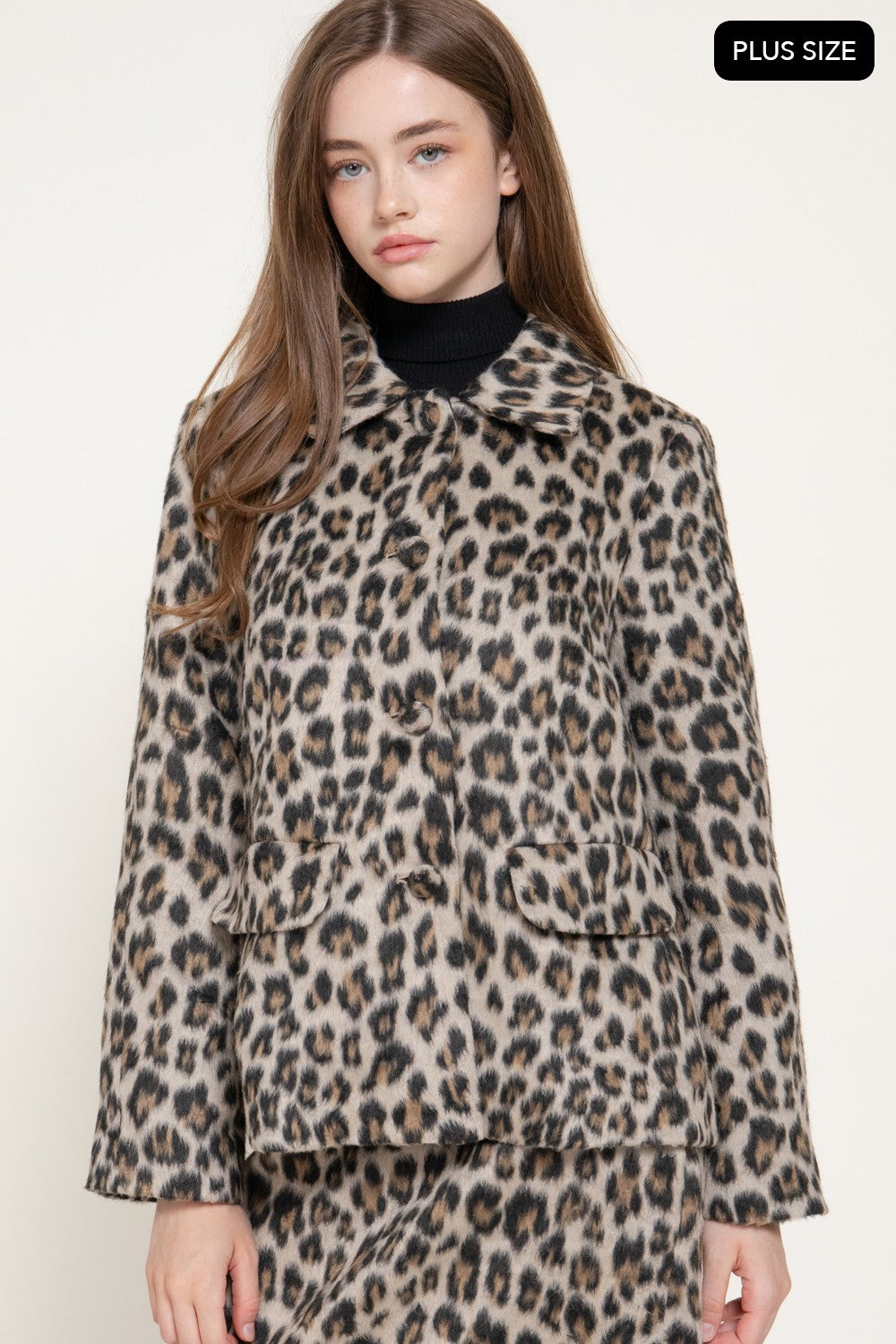 Leopard Print Hairy Wool-like Coat