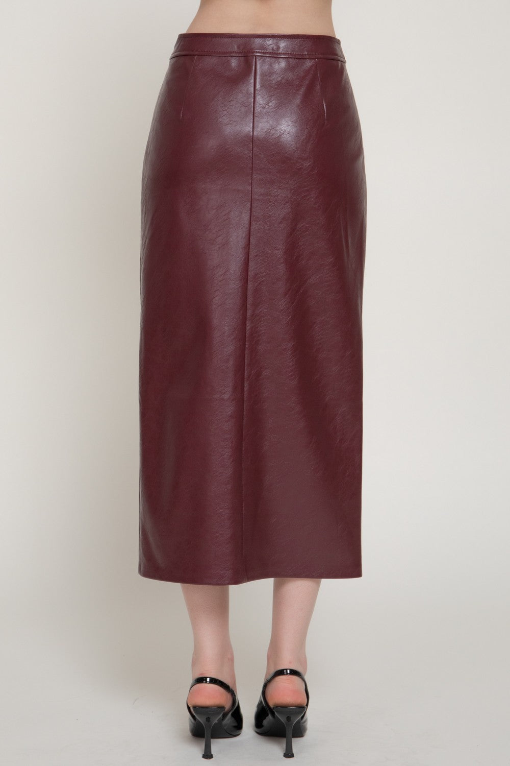 Texture Faux Leather Pencil Midi Skirt