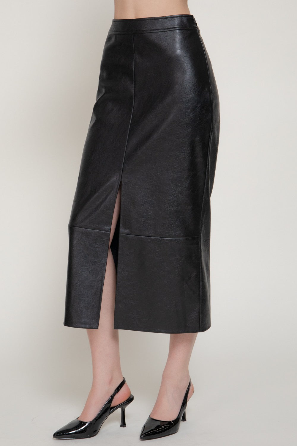 Texture Faux Leather Pencil Midi Skirt