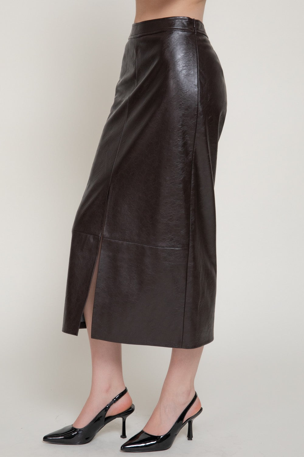 Texture Faux Leather Pencil Midi Skirt