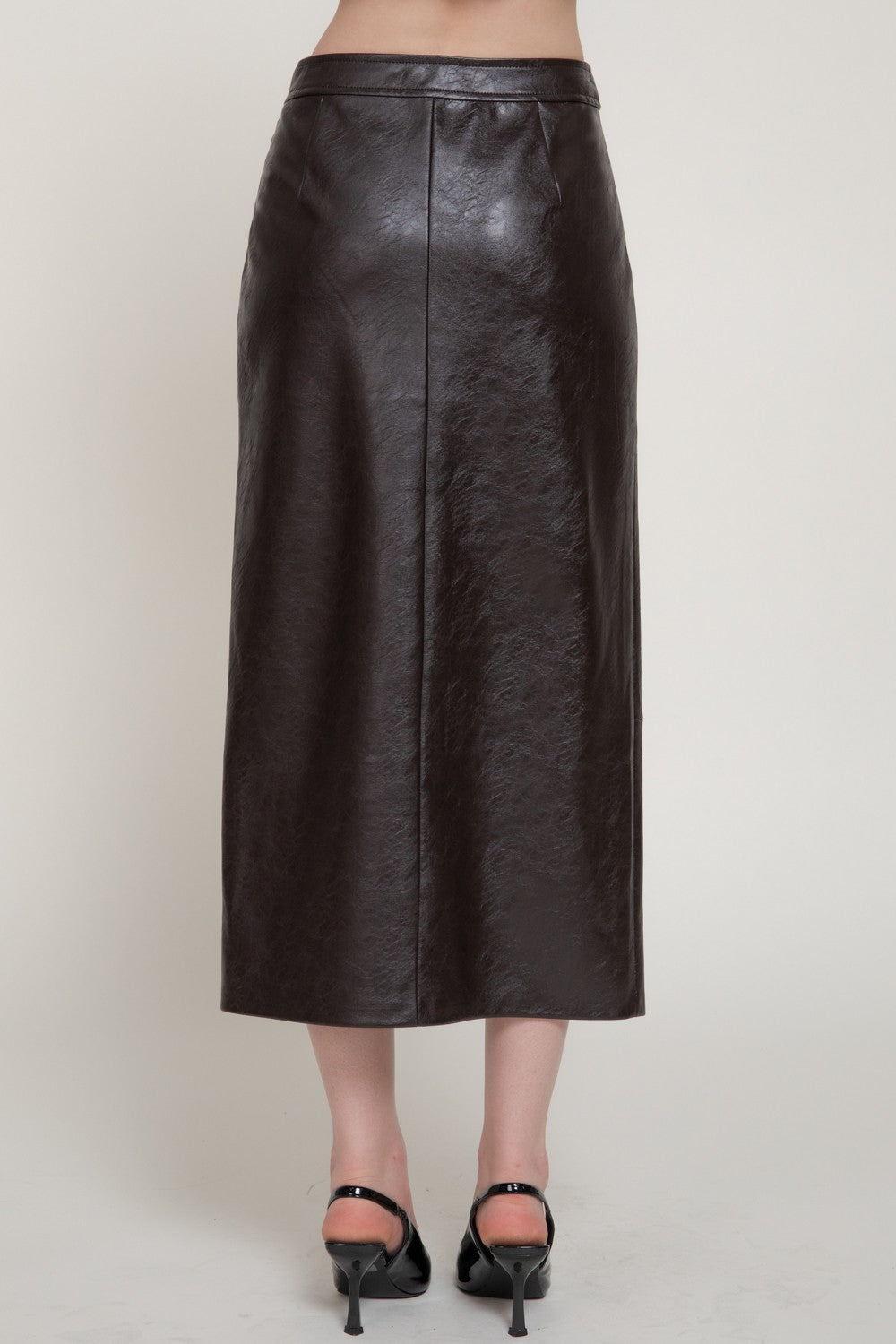 Texture Faux Leather Pencil Midi Skirt