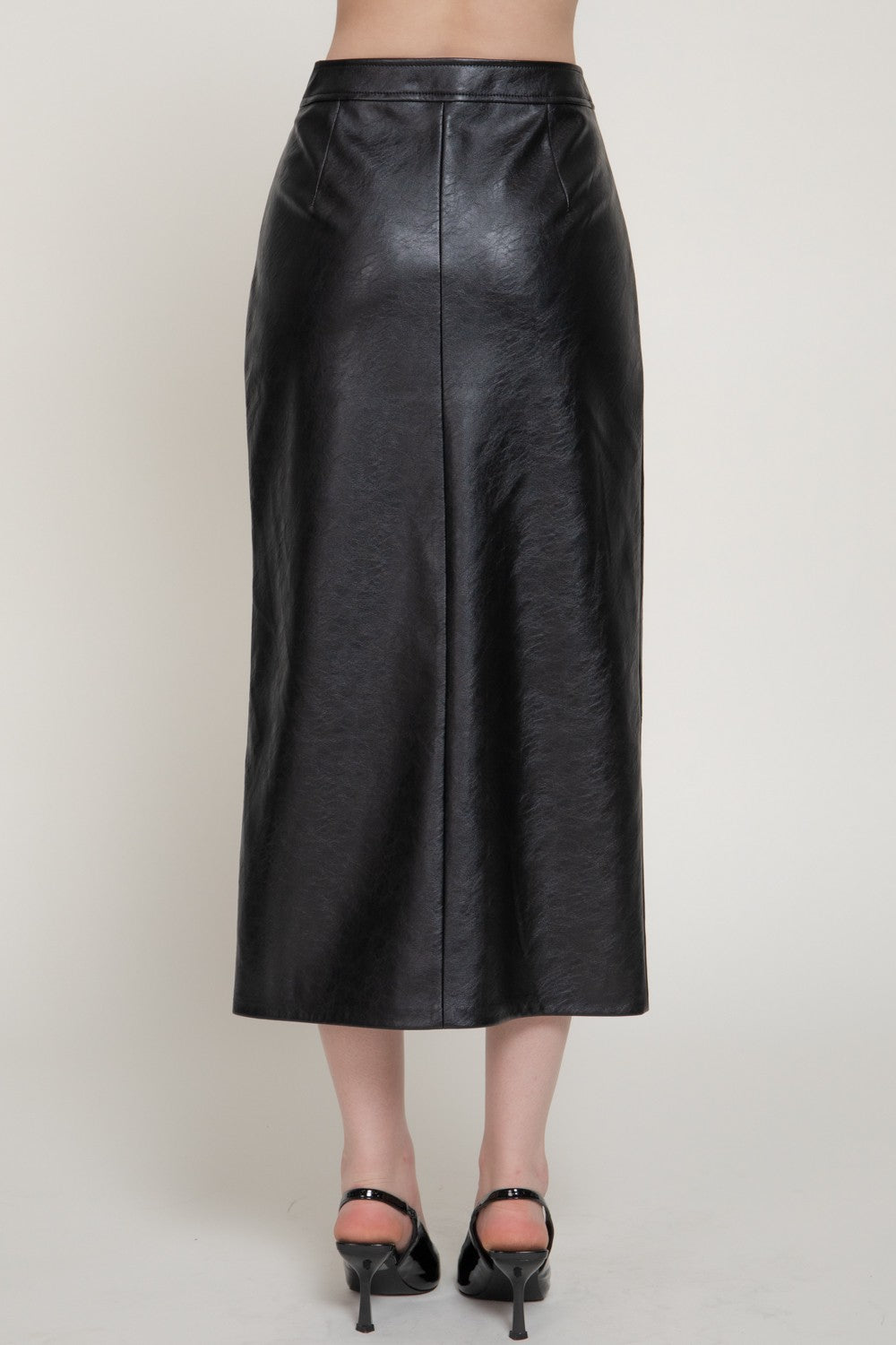 Texture Faux Leather Pencil Midi Skirt
