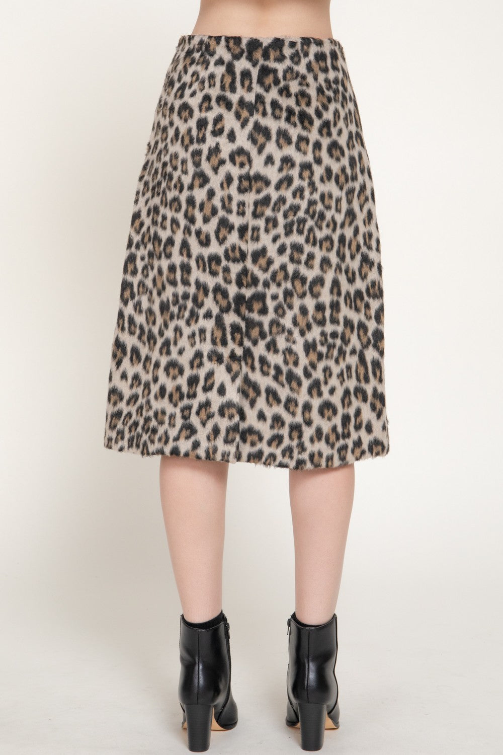 Leopard Print Hairy Wool-like Midi Skirt