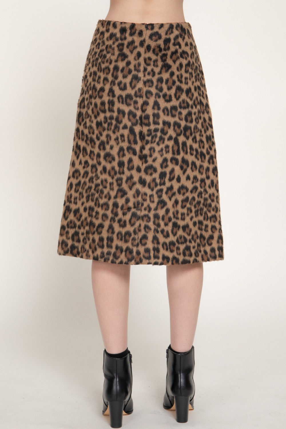 Leopard Print Hairy Wool-like Midi Skirt