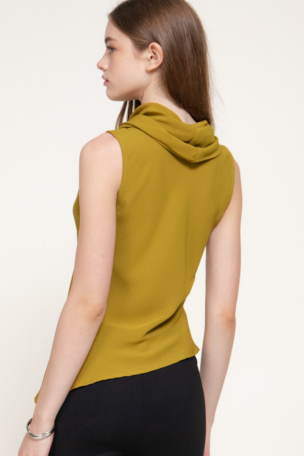 Sleeveless Flowy Neck Asymmetric Top