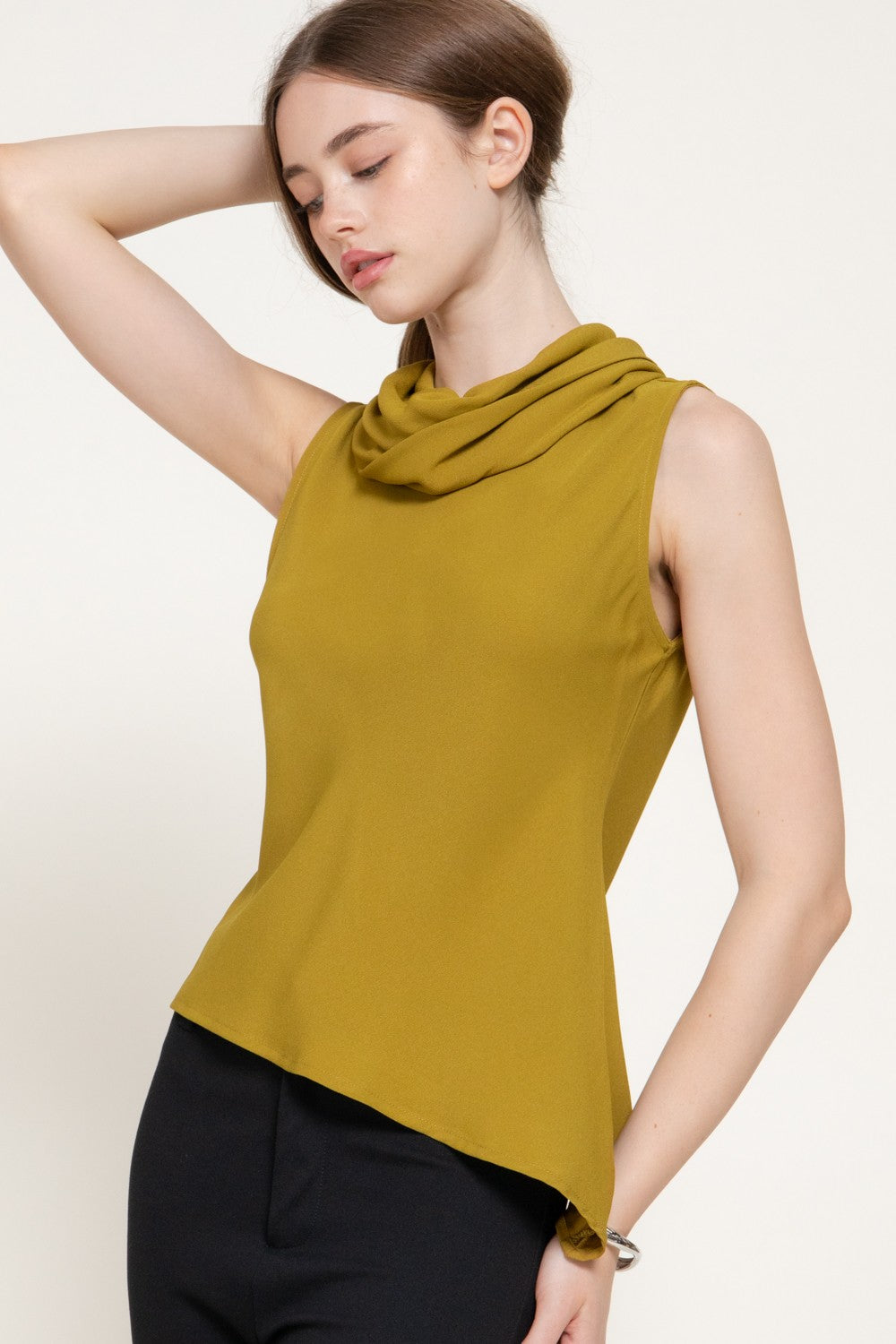Sleeveless Flowy Neck Asymmetric Top