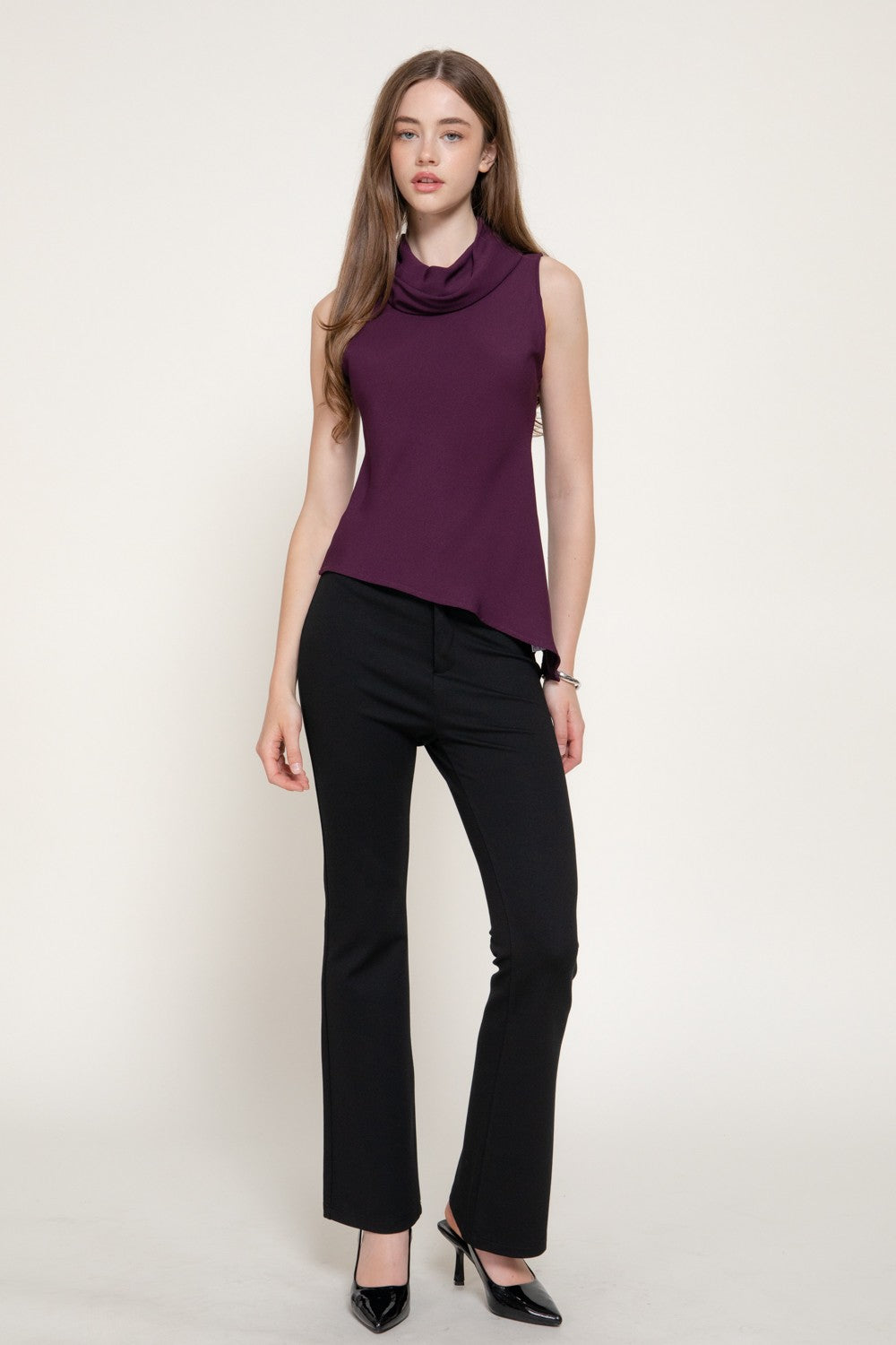Sleeveless Flowy Neck Asymmetric Top