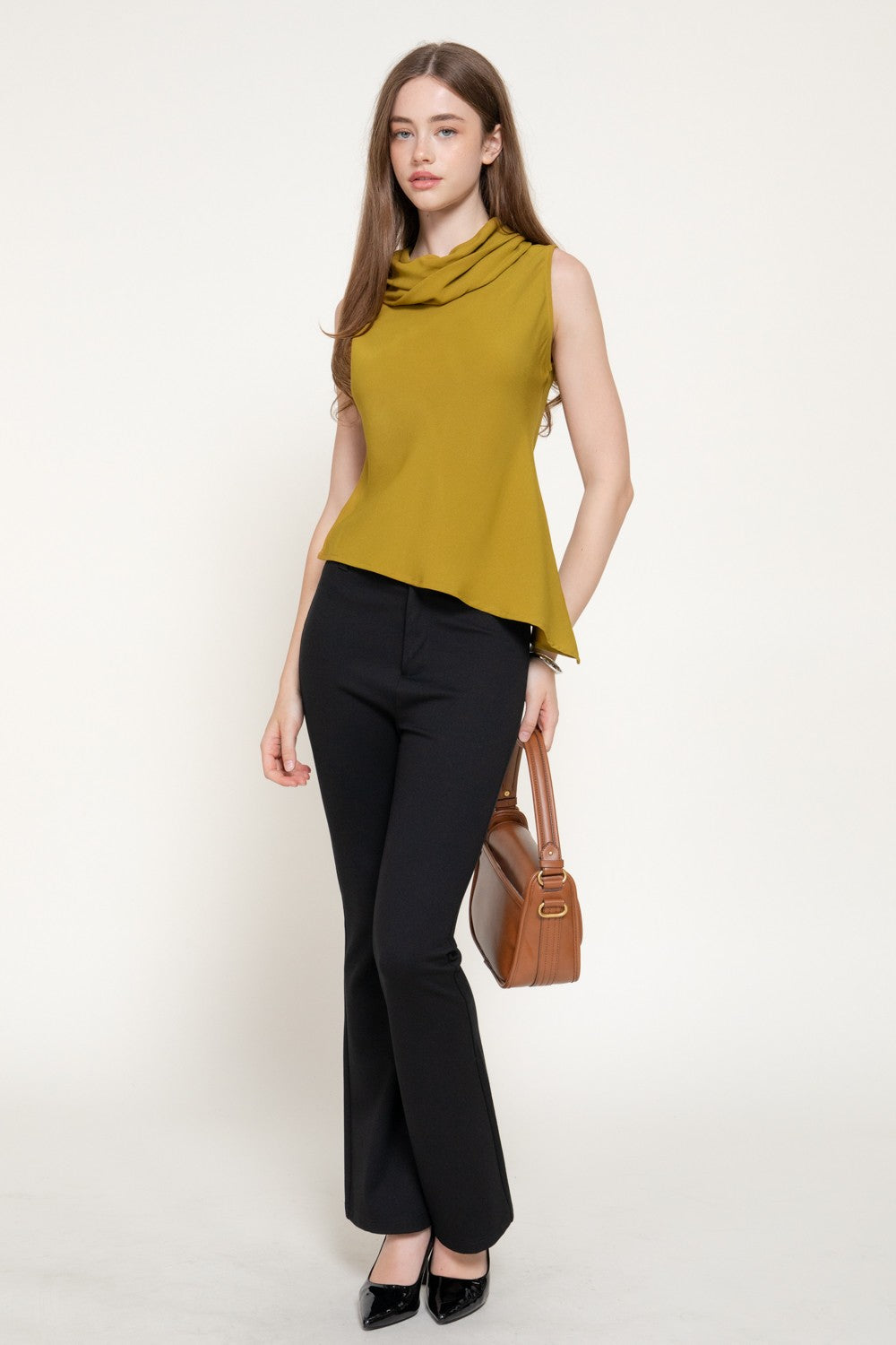Sleeveless Flowy Neck Asymmetric Top