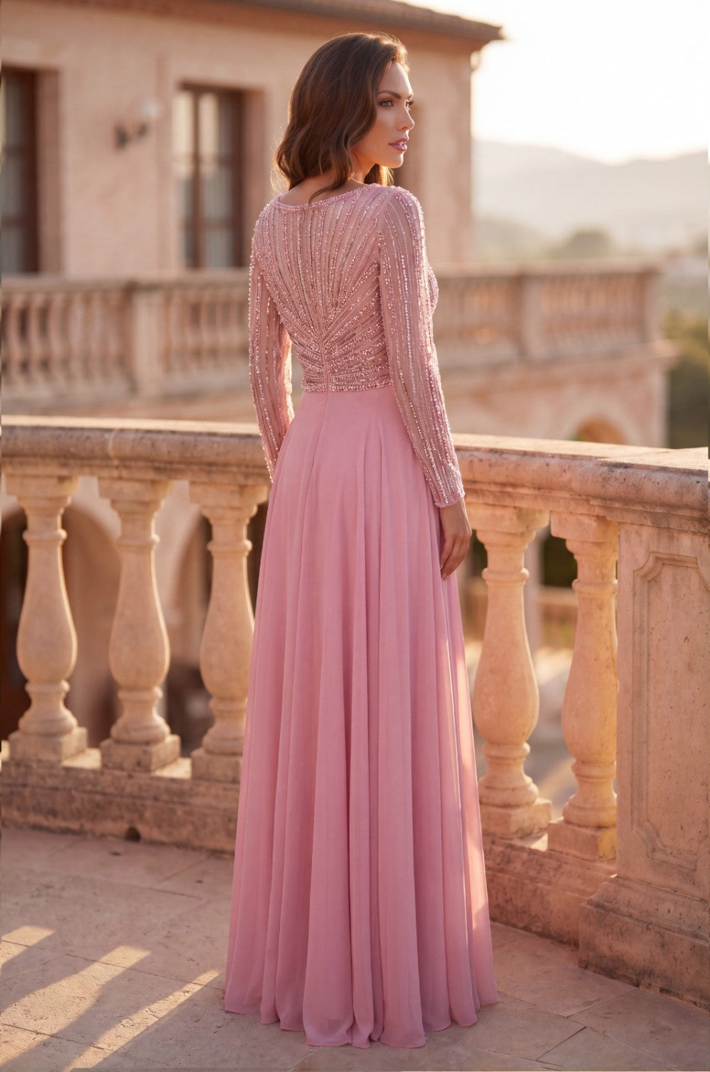 Long Sleeve Beaded Mother Of The Bride Dress
