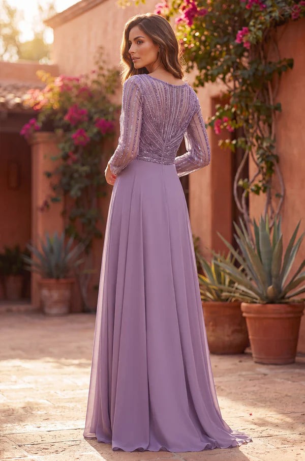 Long Sleeve Beaded Mother Of The Bride Dress