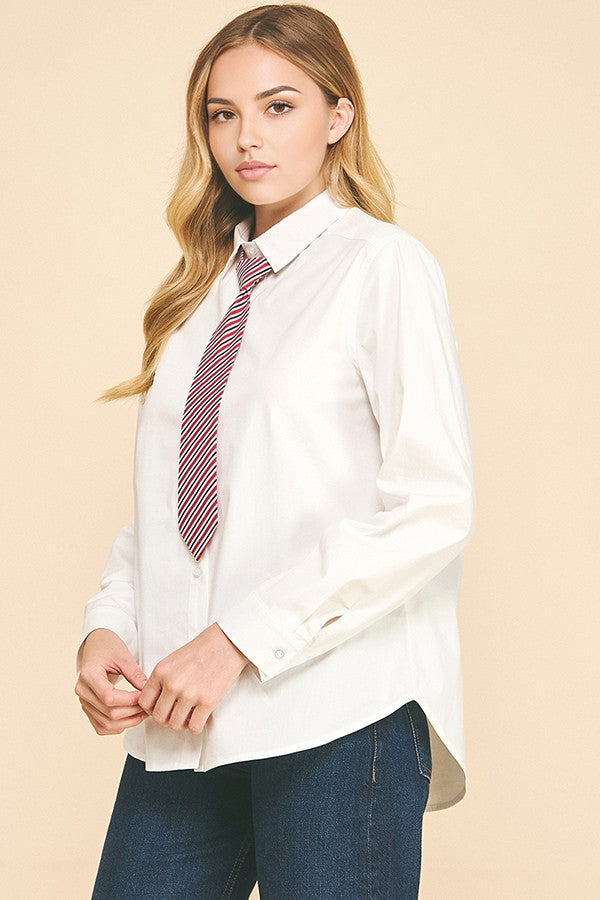 Lawn Bengal Striped Necktie Oversized Dress Shirt Top