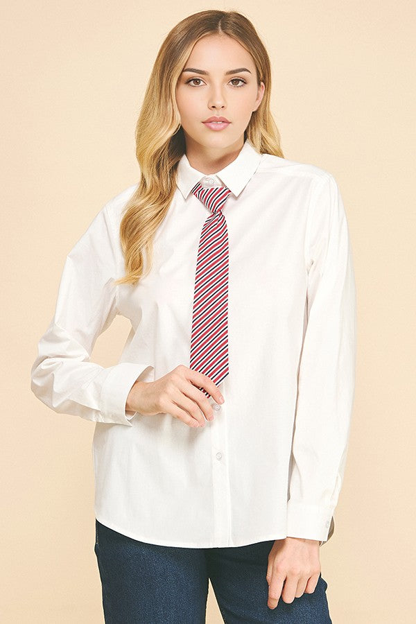 Lawn Bengal Striped Necktie Oversized Dress Shirt Top