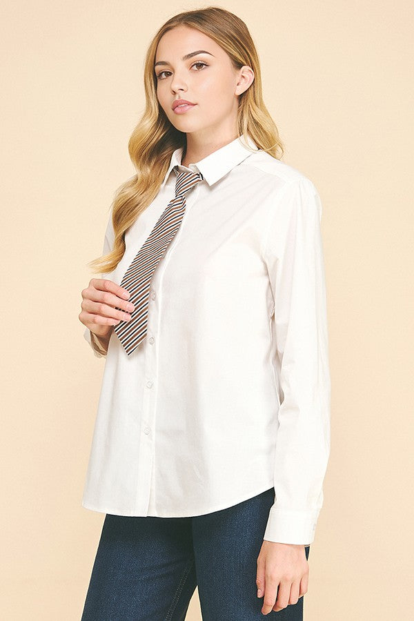 Lawn Bengal Striped Necktie Oversized Dress Shirt Top