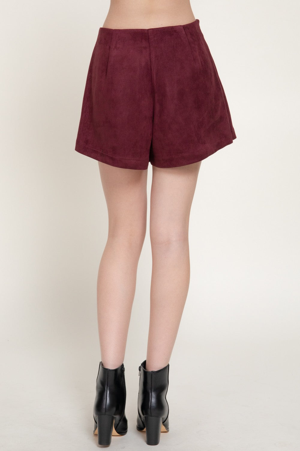 Pleated Metal Chain Faux Suede Shorts