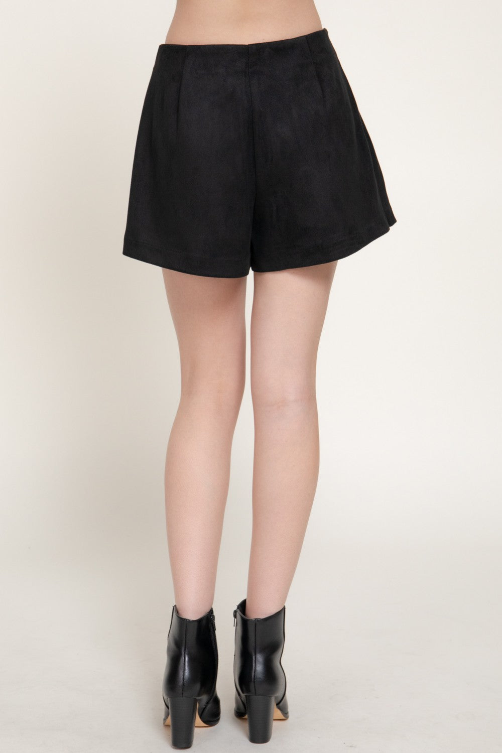 Pleated Metal Chain Faux Suede Shorts