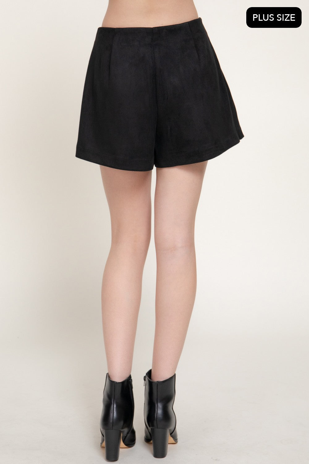 Pleated Metal Chain Faux Suede Shorts