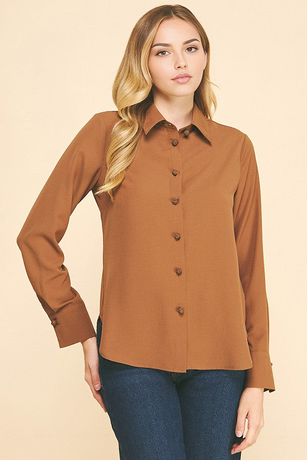 Textured Crepe Chinese Knot Button Dress Shirt Blouse