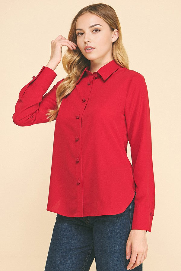 Textured Crepe Chinese Knot Button Dress Shirt Blouse