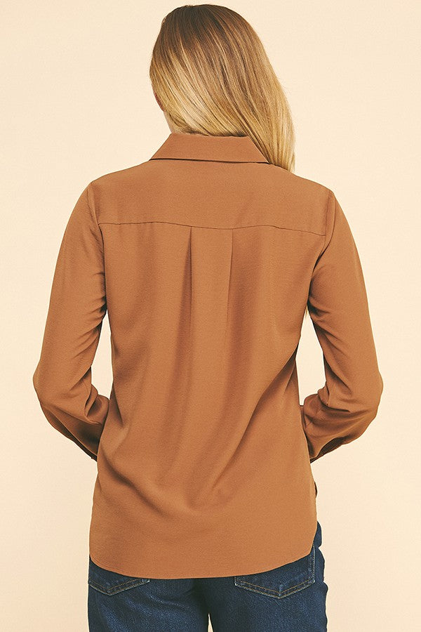 Textured Crepe Chinese Knot Button Dress Shirt Blouse