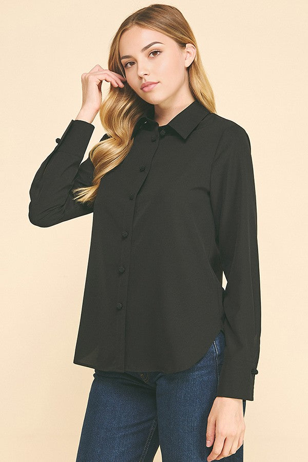 Textured Crepe Chinese Knot Button Dress Shirt Blouse