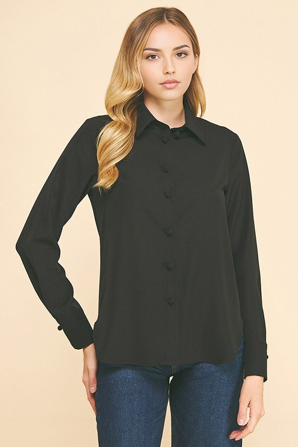 Textured Crepe Chinese Knot Button Dress Shirt Blouse