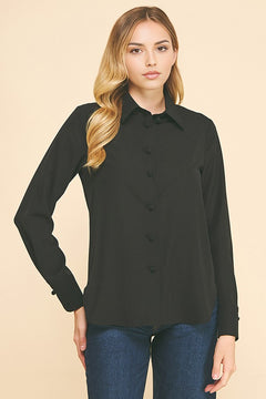 Textured Crepe Chinese Knot Button Dress Shirt Blouse