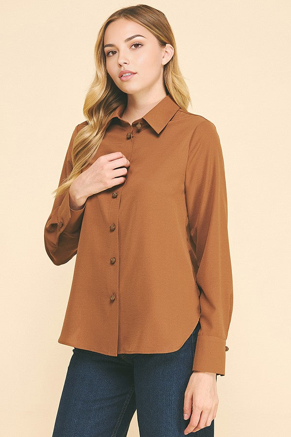 Textured Crepe Chinese Knot Button Dress Shirt Blouse