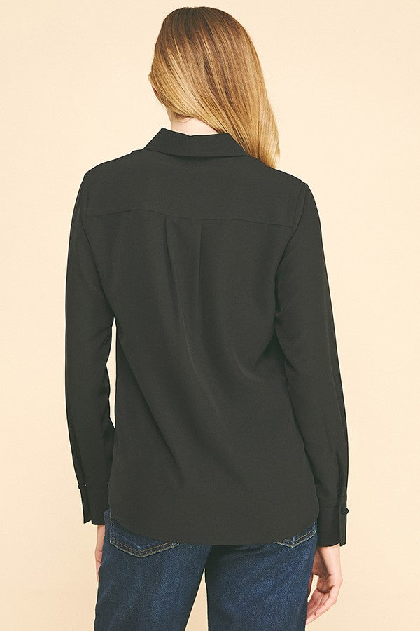 Textured Crepe Chinese Knot Button Dress Shirt Blouse