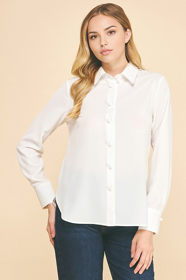 Textured Crepe Chinese Knot Button Dress Shirt Blouse