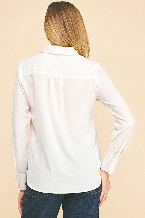 Textured Crepe Chinese Knot Button Dress Shirt Blouse