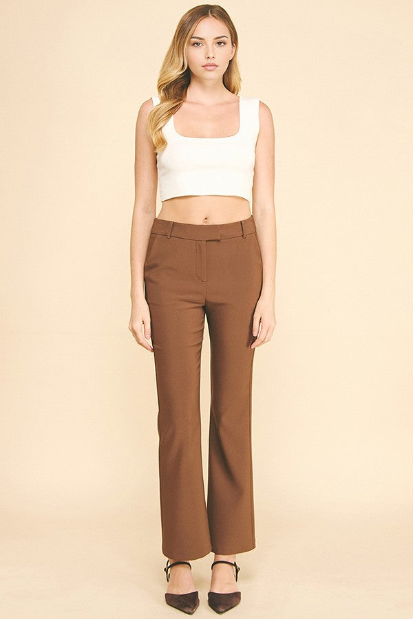 Twill Off Center Tab Fly Flared Trousers Pants