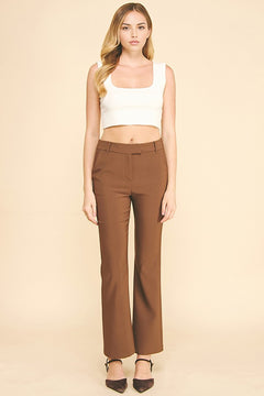 Twill Off Center Tab Fly Flared Trousers Pants