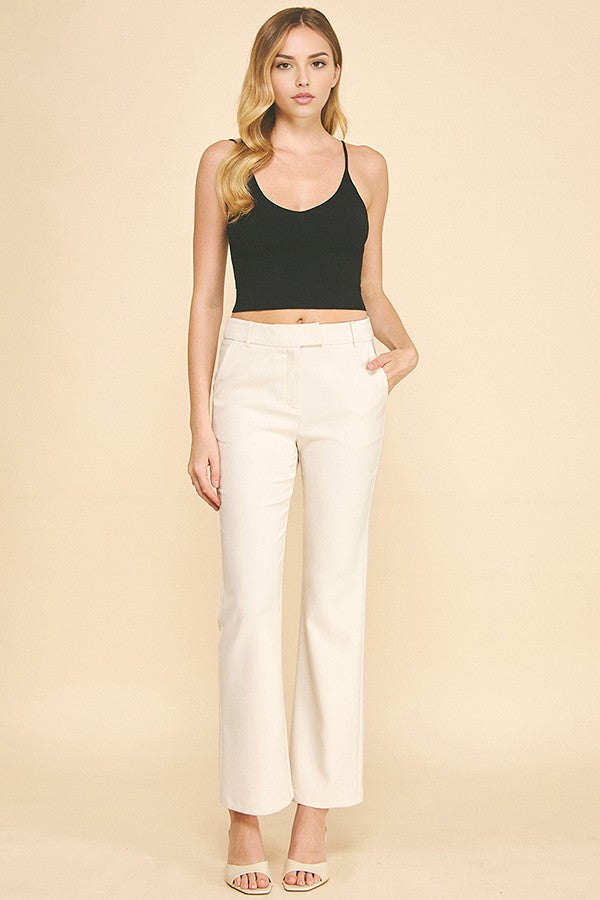 Twill Off Center Tab Fly Flared Trousers Pants