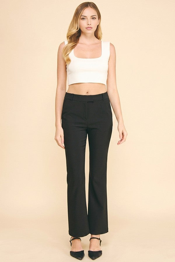 Twill Off Center Tab Fly Flared Trousers Pants