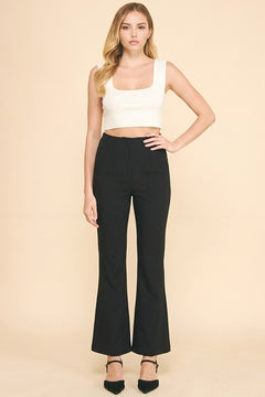 Twill Darted High Rise Waist Flared Trousers Pants